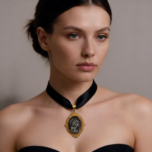 Collar Choker Camafeo Negro Elegante