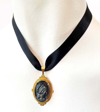 Collar Choker Camafeo Negro Elegante de estilo Bridgerton