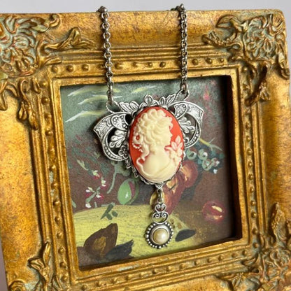 Collar Colgante Camafeo Rojo Estilo Victoriano