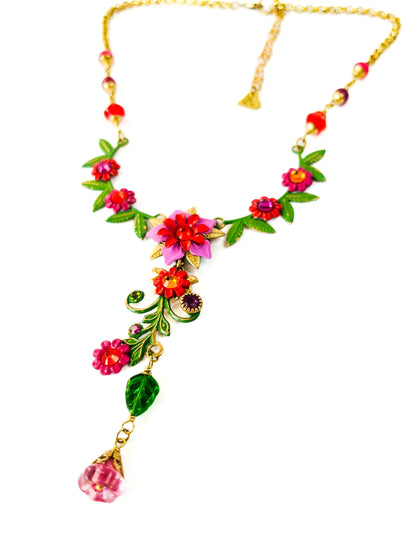 Collar Floral de flores de metal esmaltadas