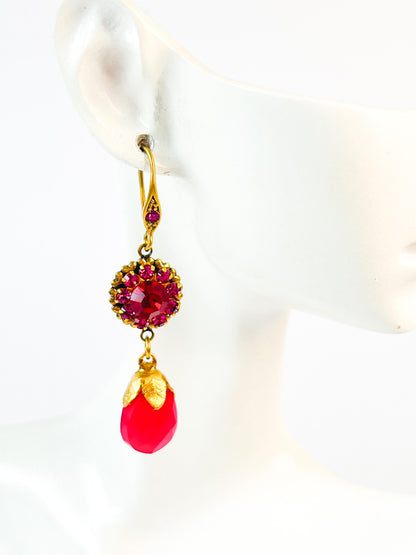 Pendientes Lágrima y Flor Fucsia