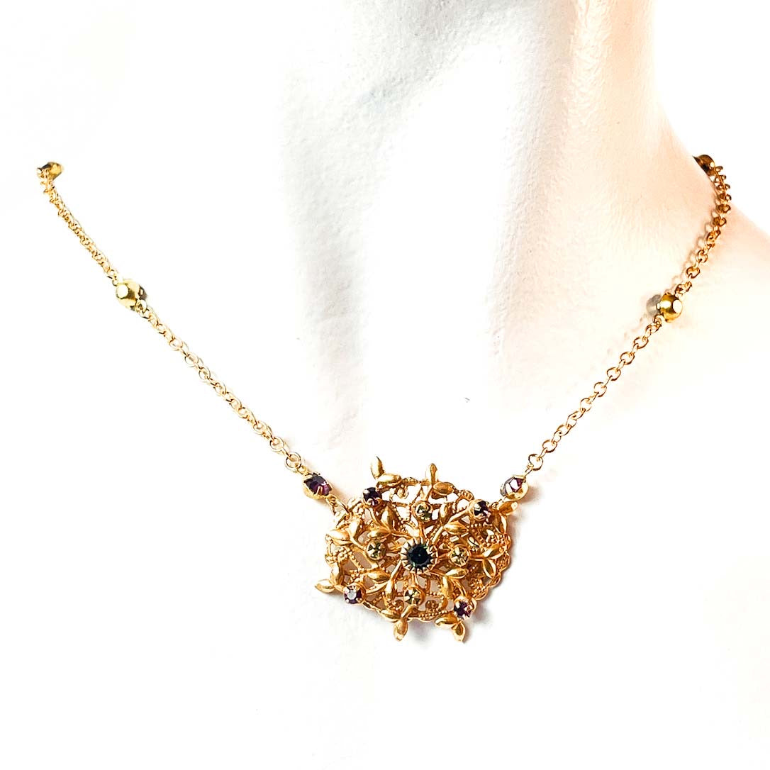Collar Enredadera Amatista | Collar Dorado Motivo Botánico
