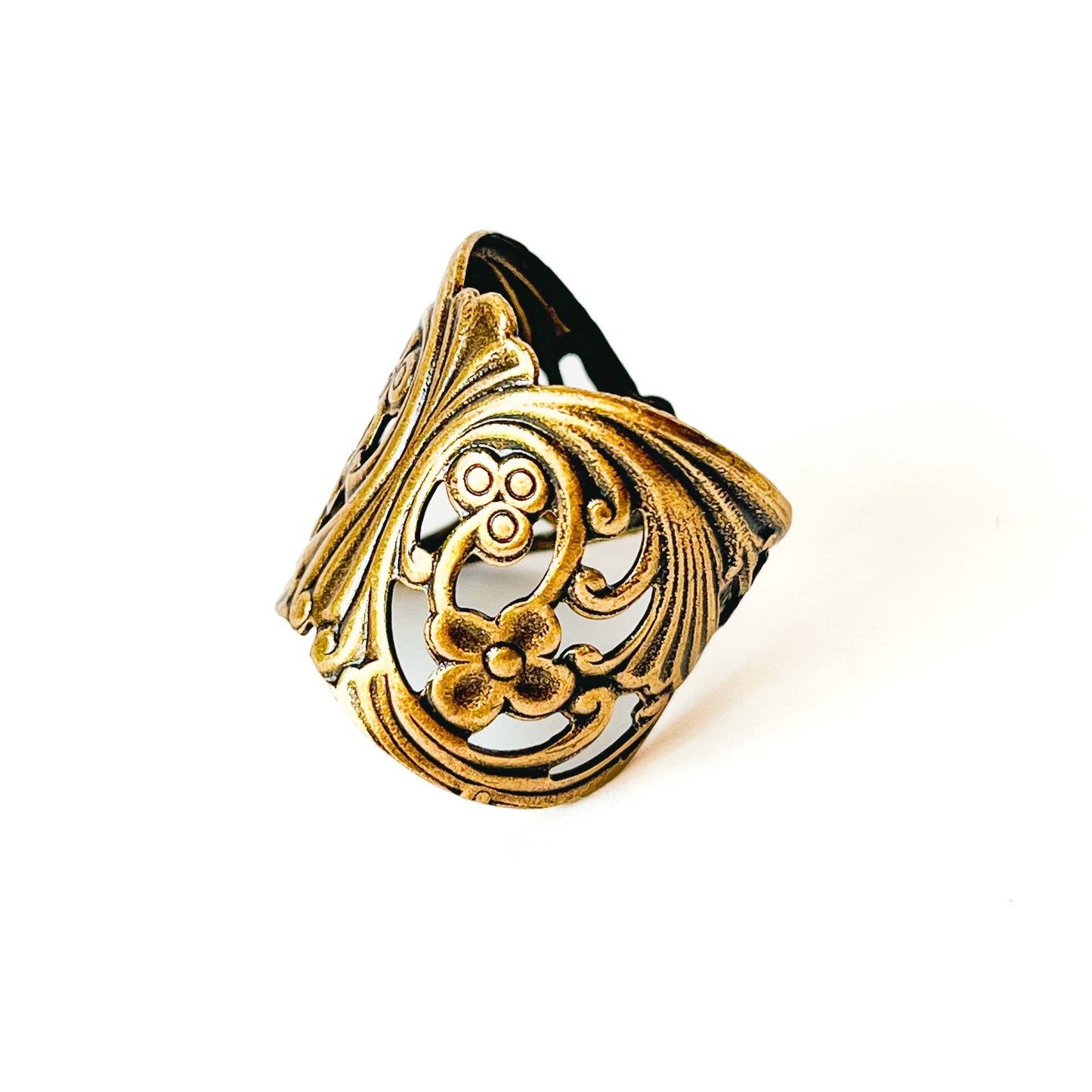 Anillo Ajustable Art Nouveau en Bronce Envejecido