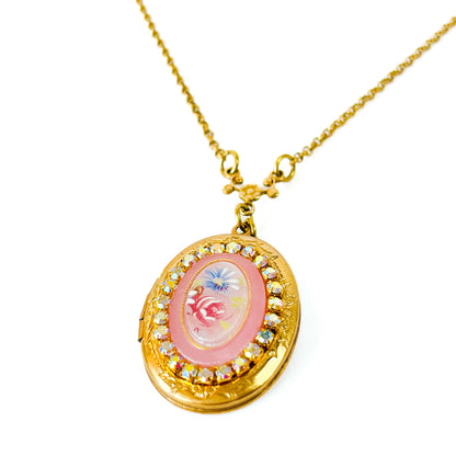 Collar Relicario Floral Jardín Rosado