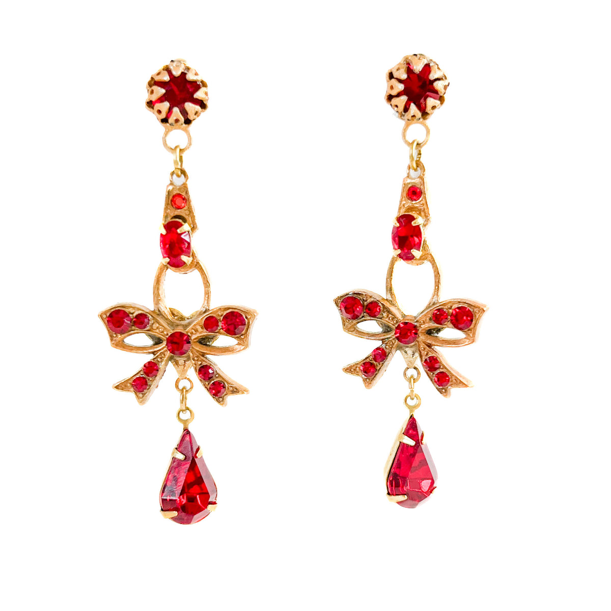 Aros Lazo Dorados con Cristales Rojos