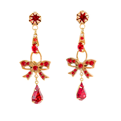 Aros Lazo Dorados con Cristales Rojos