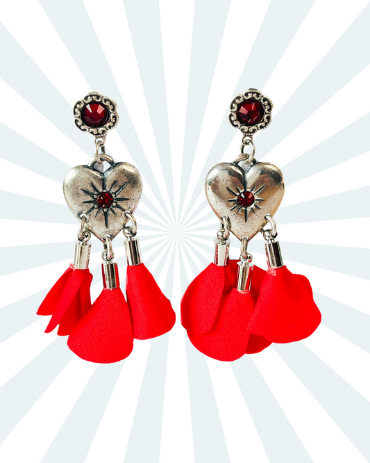 Pendientes Amora Corazón y Flores de Tela