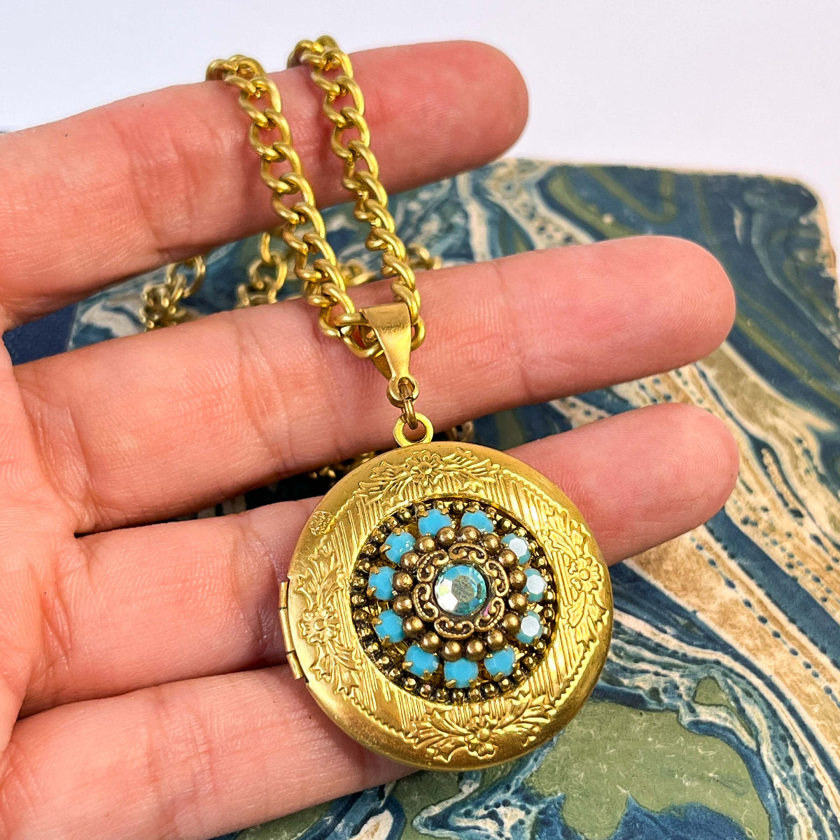 Collar Colgante Relicario Joya Turquesa