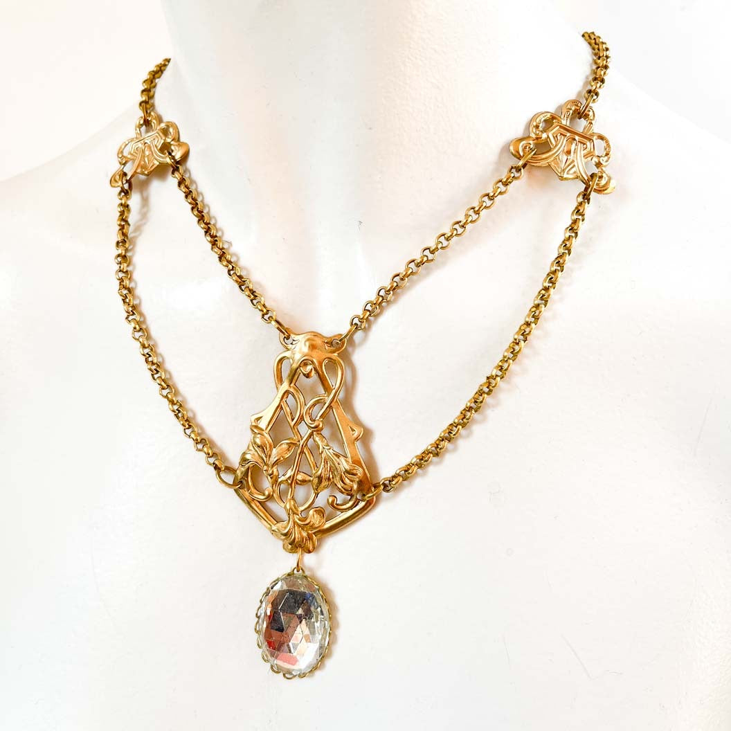 Collar Art Nouveau Dorado con Cristal | Atelier de Bijoux