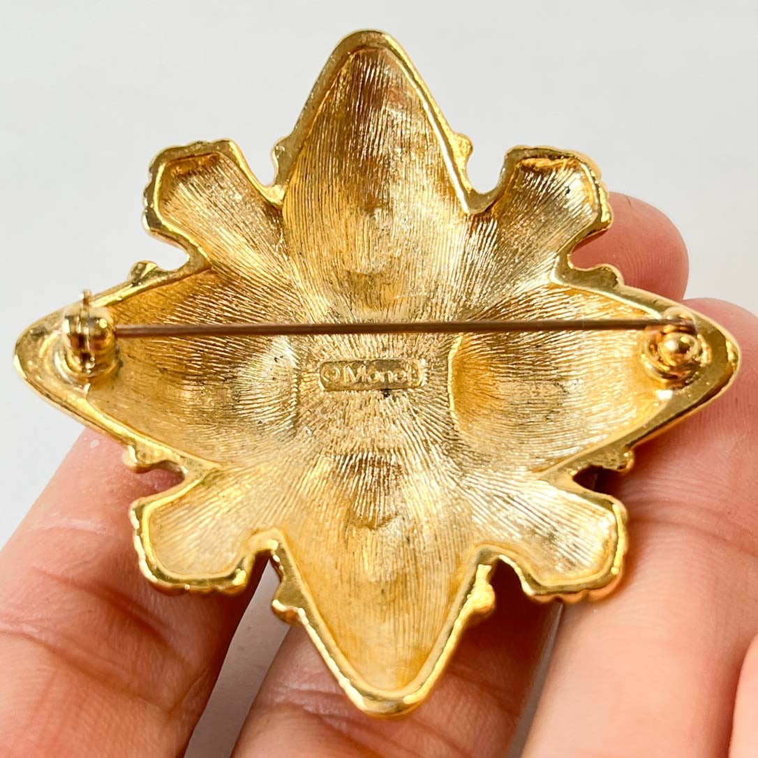Prendedor Vintage Monet Dorado Piedra Roja