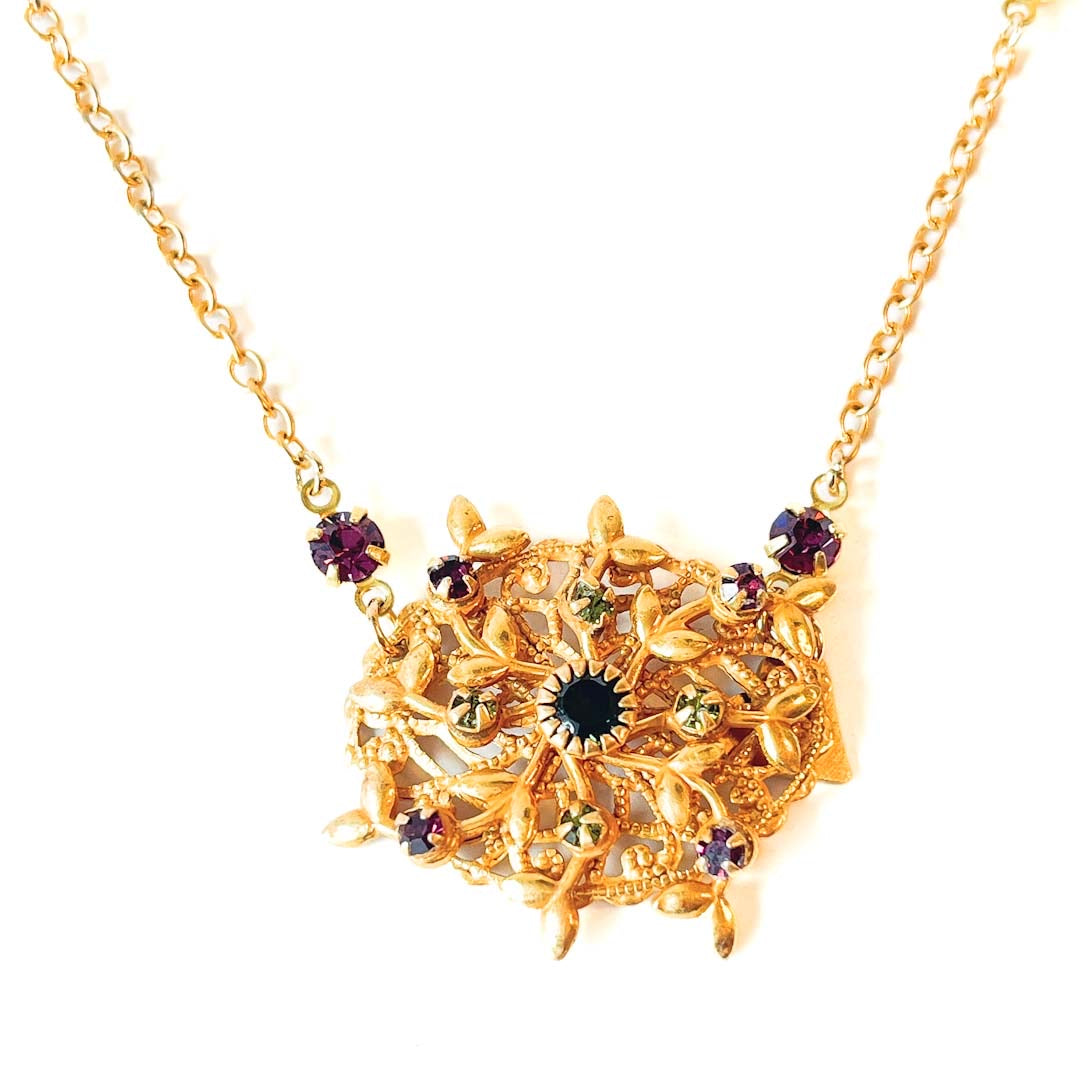 Collar Enredadera Amatista | Collar Dorado Motivo Botánico