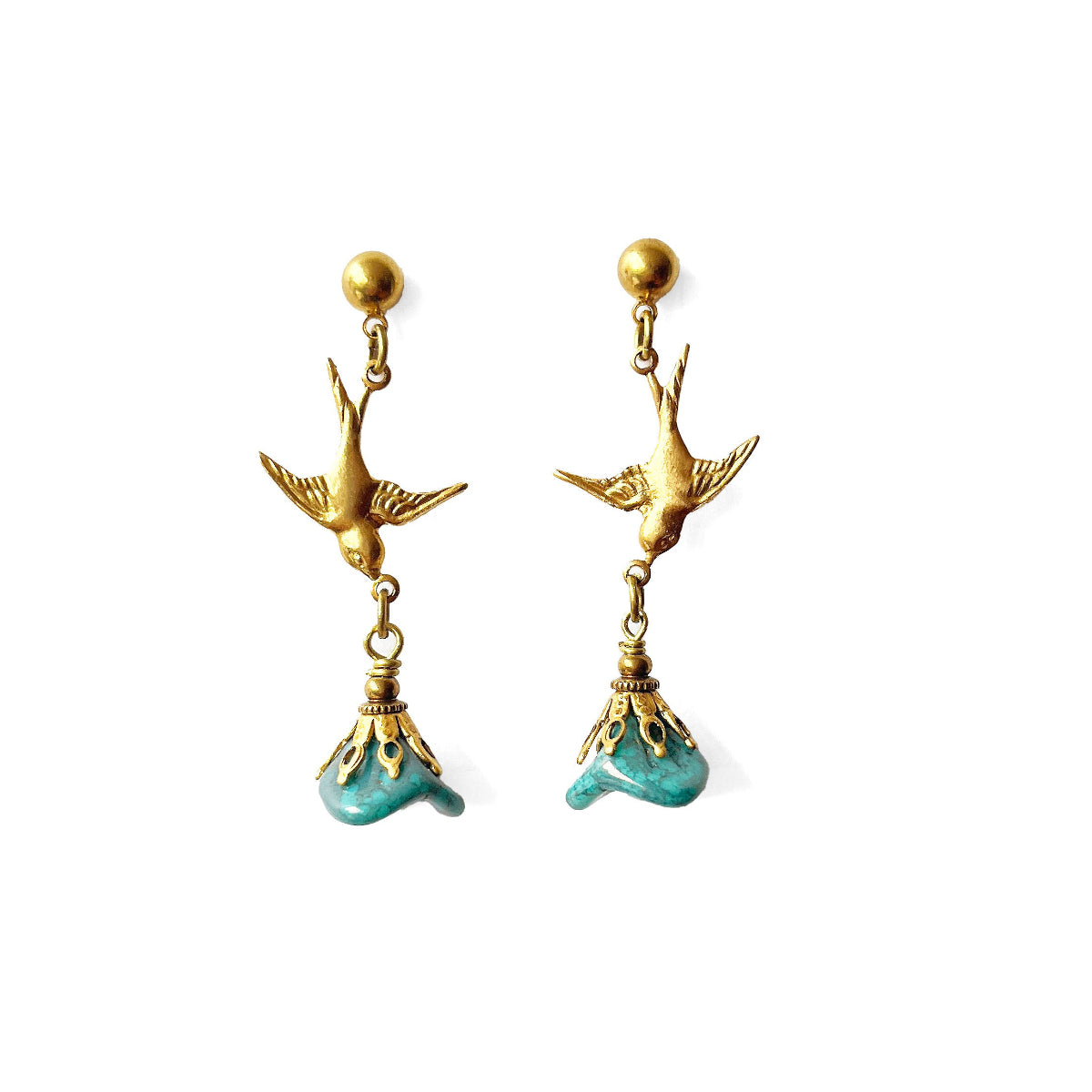 AROS COLGANTES DE GOLONDRINA Y FLOR TURQUESA