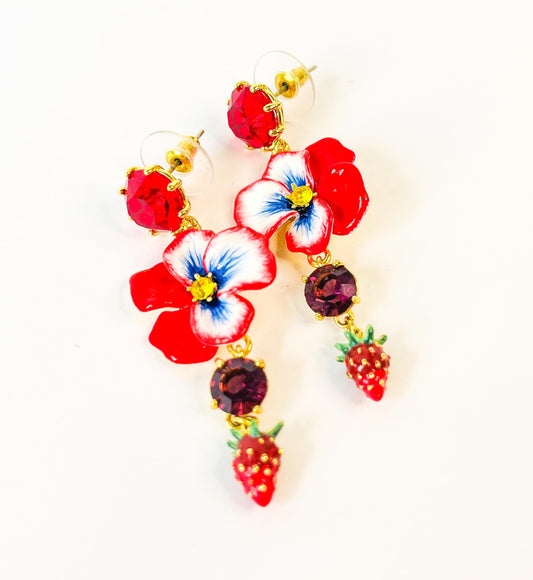 Pendientes Largos Esmaltados de Pensamientos Rojos