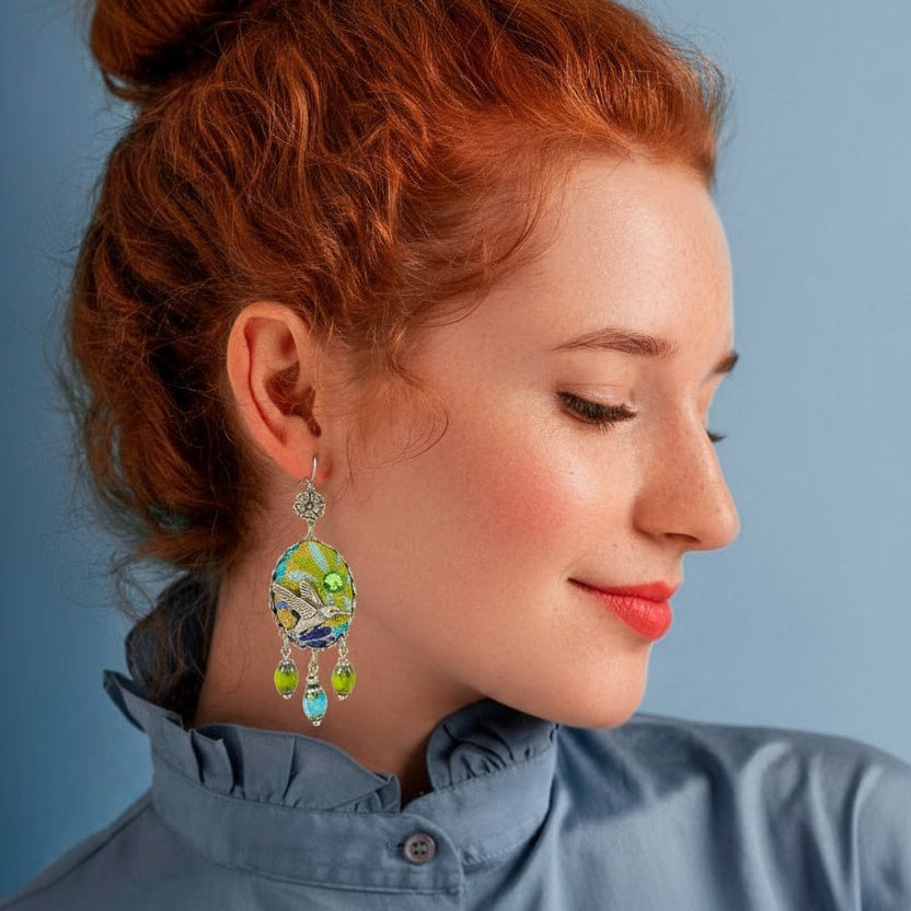 Pendientes Colibrí Florido - Nueva Colección Poema Textil