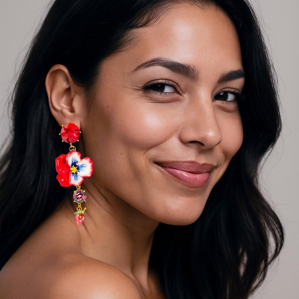 Pendientes Largos Esmaltados de Pensamientos Rojos