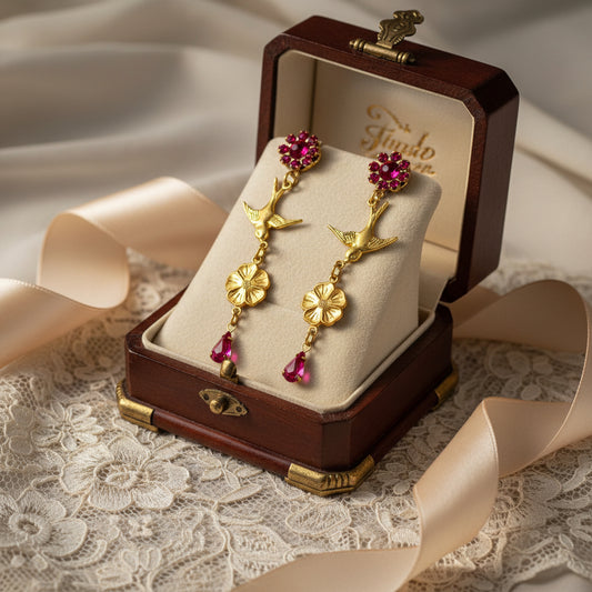 aros colgante golondrina y flor