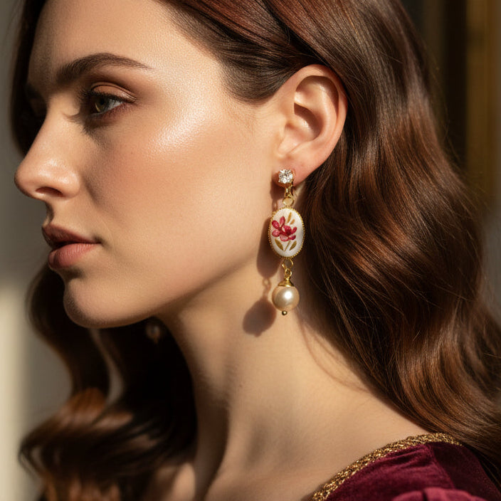 aros con perla colgante