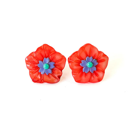 aros flor de nacar color coral