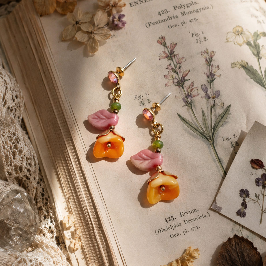 aros flor y hoja de vidrio