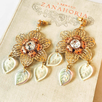 aros flor y hojas vidrio nacarado