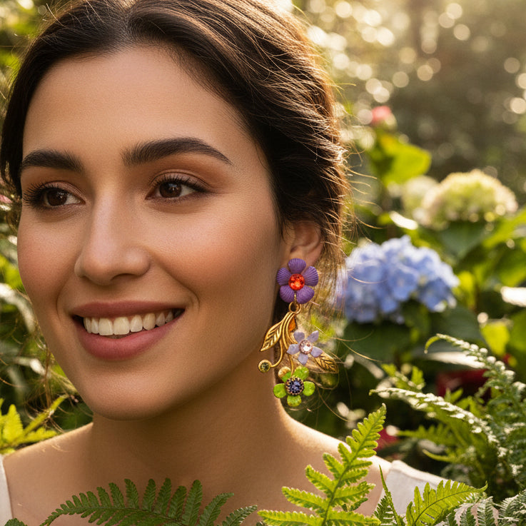 aros florales en morado y verde