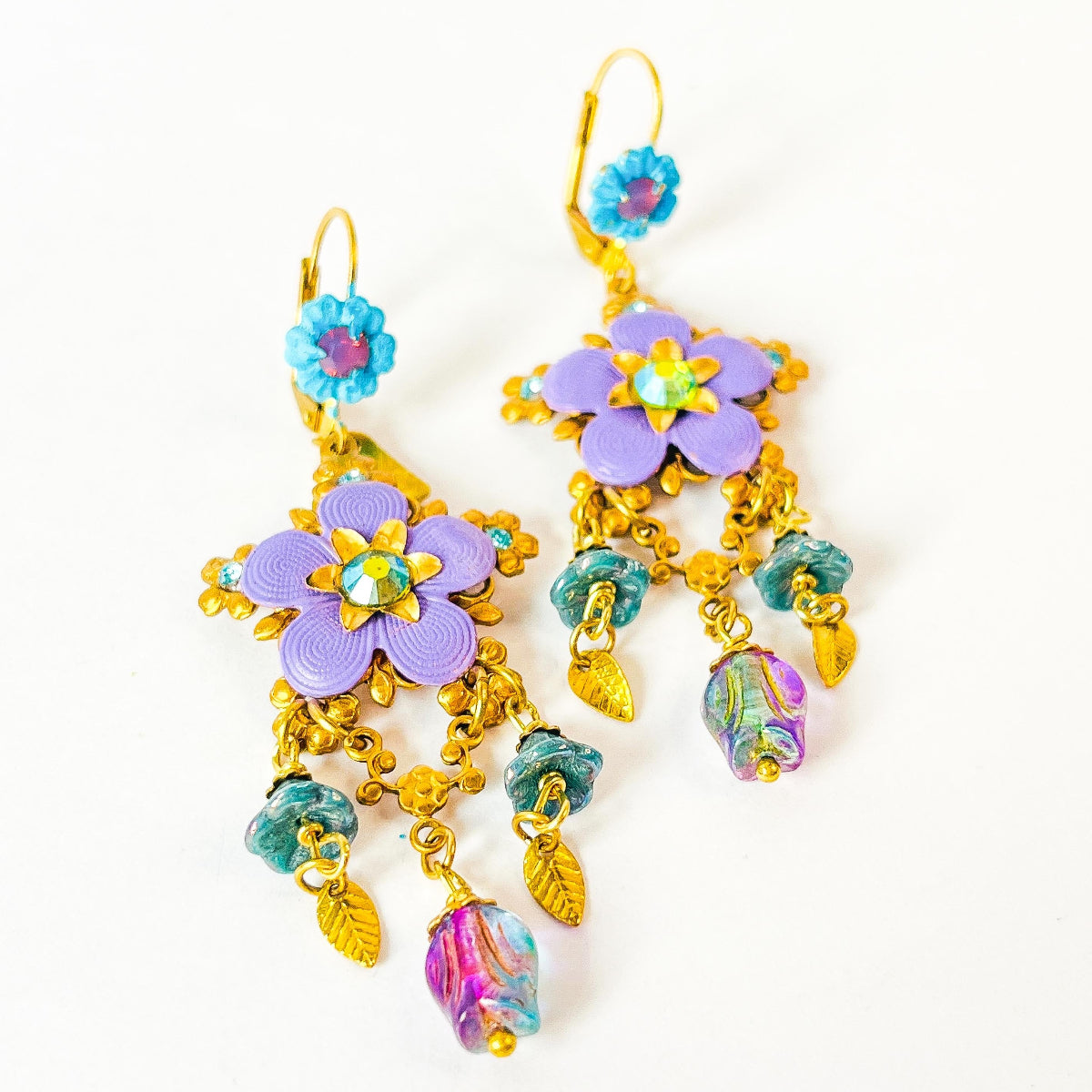 aros flores esmaltadas pendientes vidrio checo