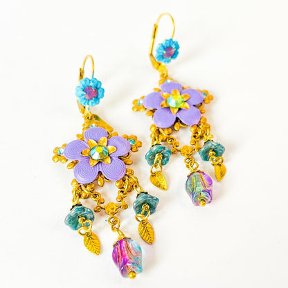 aros flores esmaltadas pendientes vidrio checo