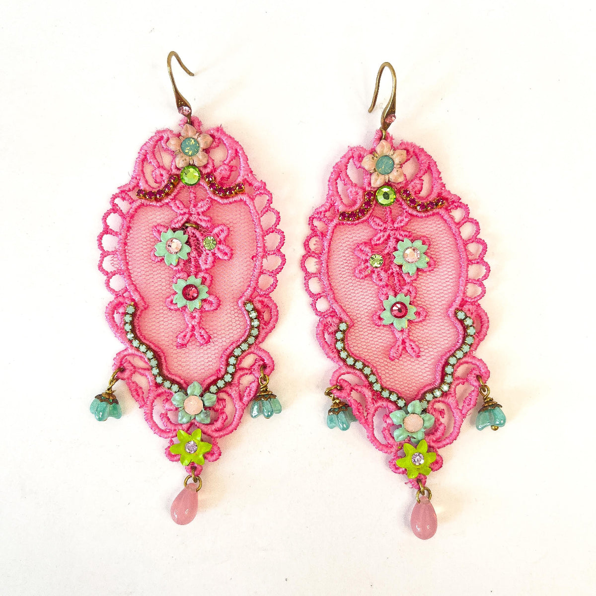 aros grandes encaje rosado mujer