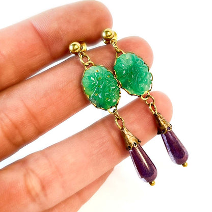 aros jade verde y gota violeta