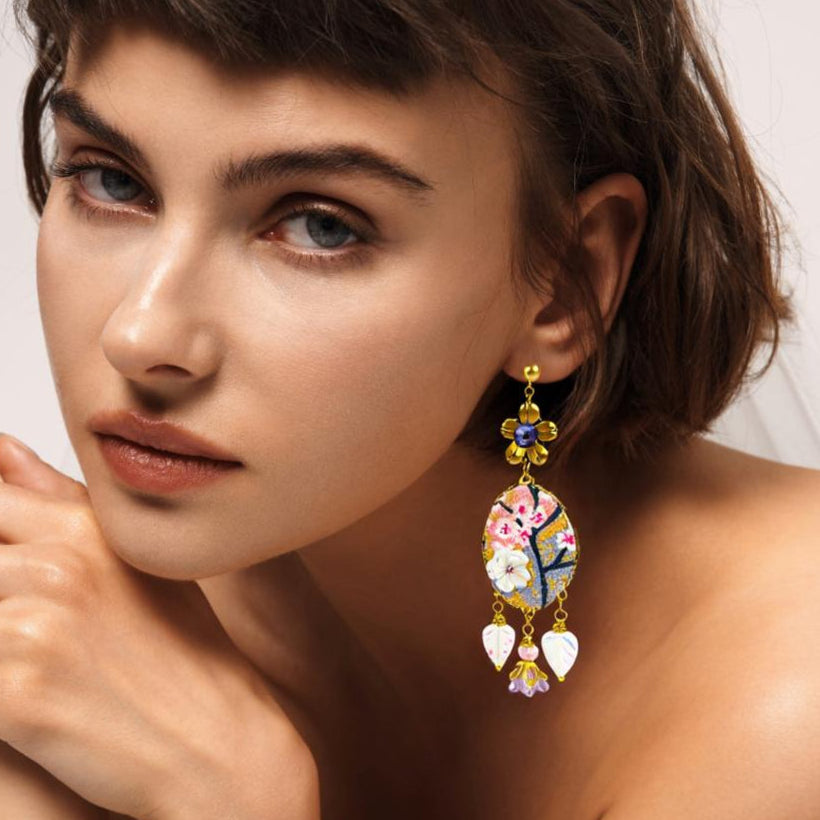 aros joyería floral elegantes largos