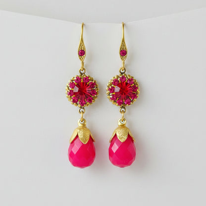 aros lágrima fucsia
