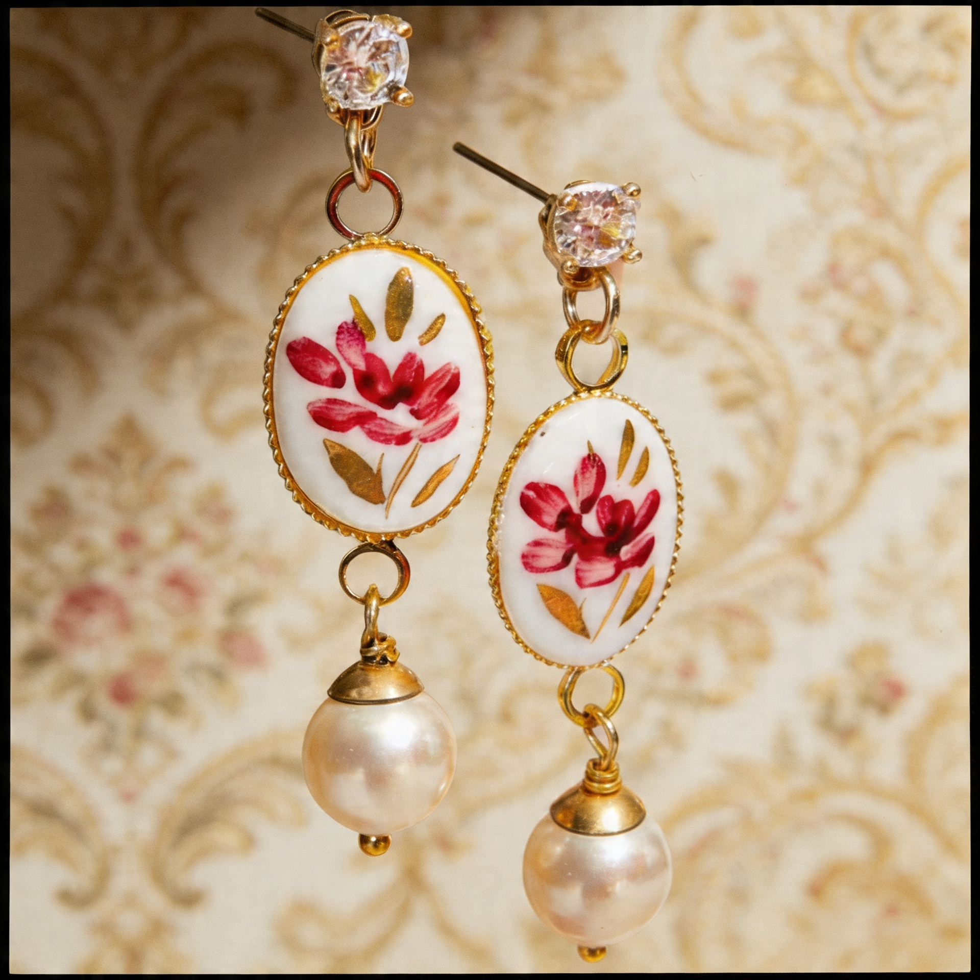 pendientes femeninos camafeo floral