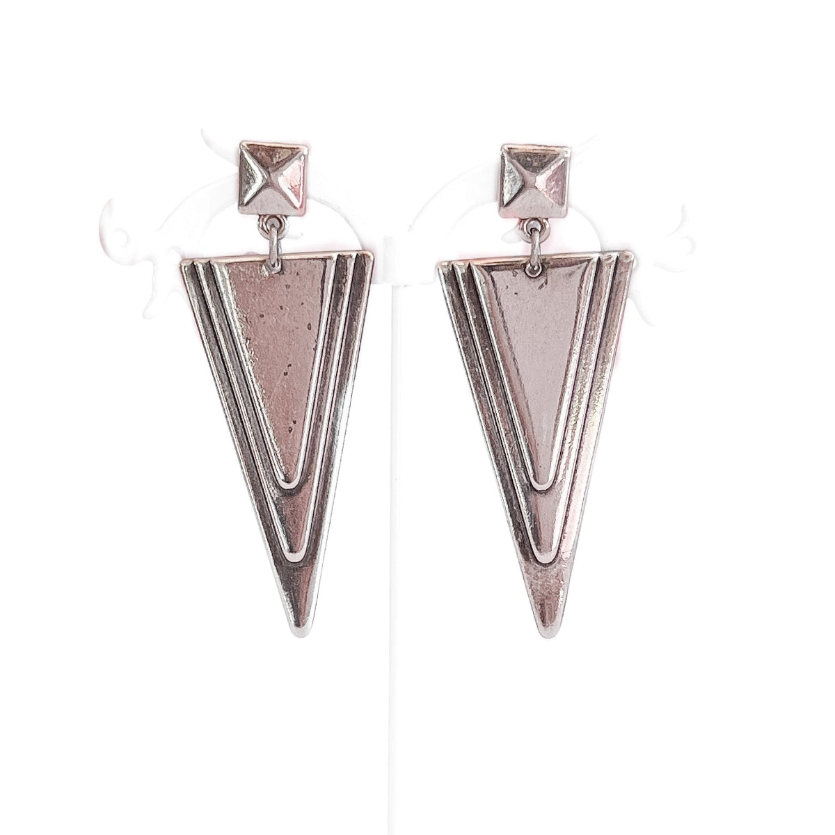 aros pendientes geométricos plateados 