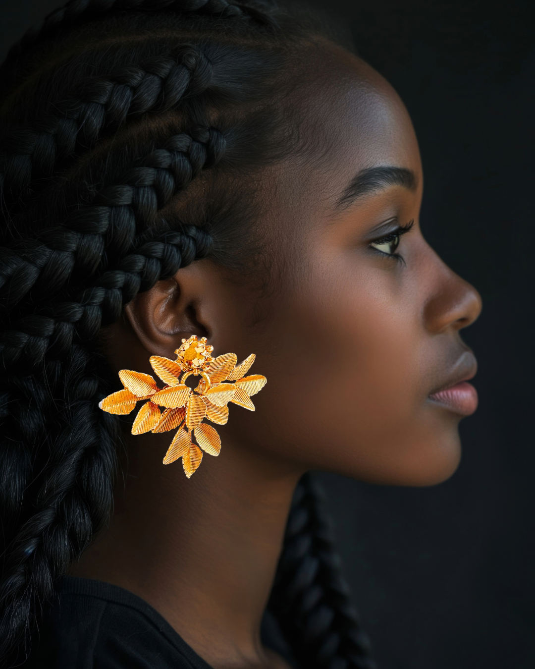 Detalle de pendientes vegetales artesanales con cristal facetado – joyería hecha a mano