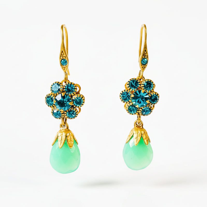 aros piedra verde gota mujer elegantes