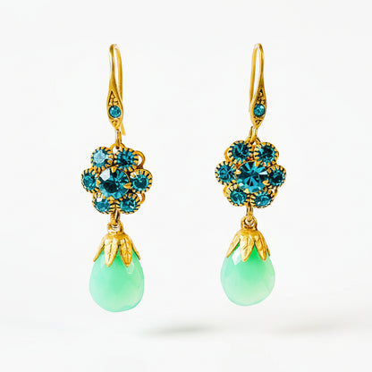 aros piedra verde gota mujer elegantes