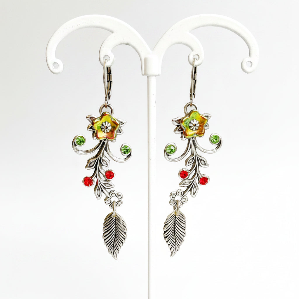 aros rama plateada y flores