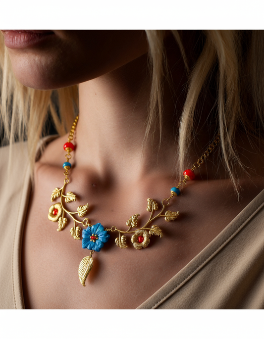 Collar Primavera en Flor Nácar Azul