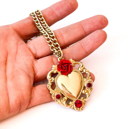 collar corazón barroco vintage rojo