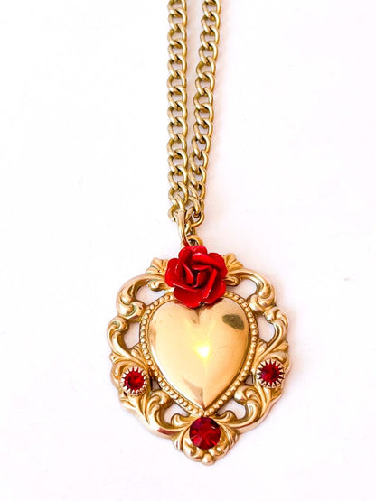 collar corazón barroco vintage rojo
