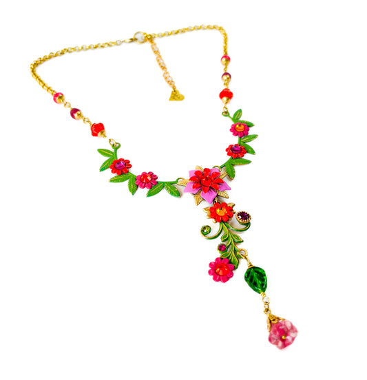 Collar floral de colores llamativos, hecho a mano.