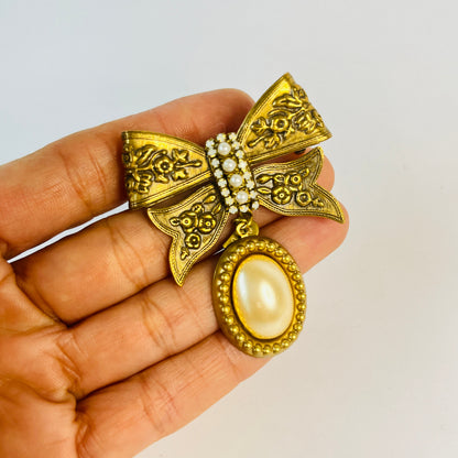 hermoso broche de lazo y perla estilo victoriano