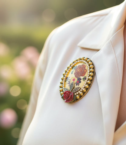 prendedor broche camafeo floral hecho a mano