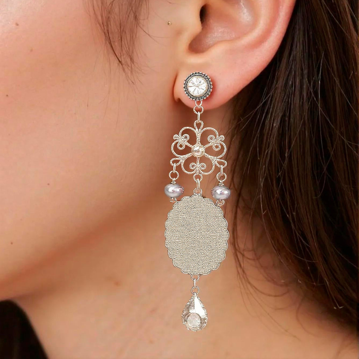 hermosos pendientes largos plateados