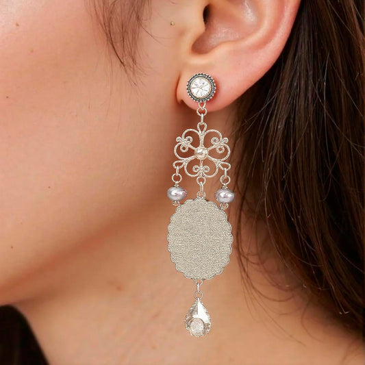 hermosos pendientes largos plateados