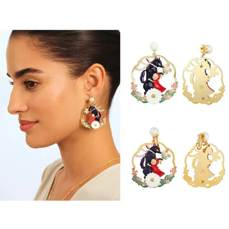 Pendientes Grandes esmaltados de Caperucita y Lobo Feroz
