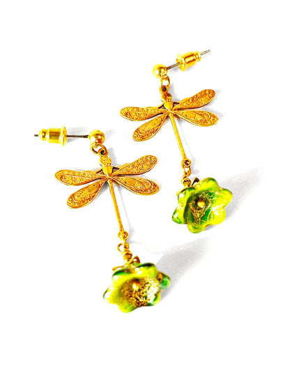 Pendientes Libelula Flor Verde