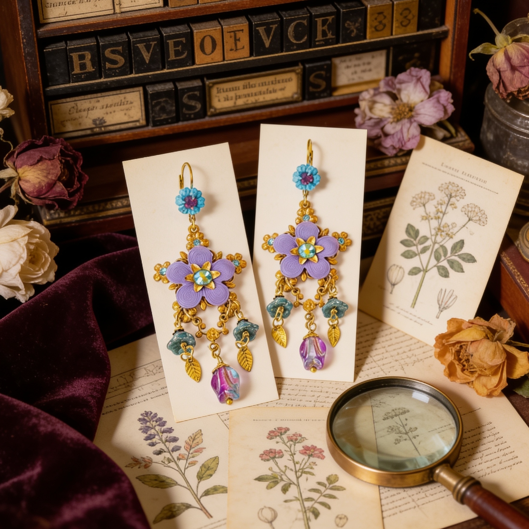 magnific_luxury-antique-earrings  hand made botanical flowers