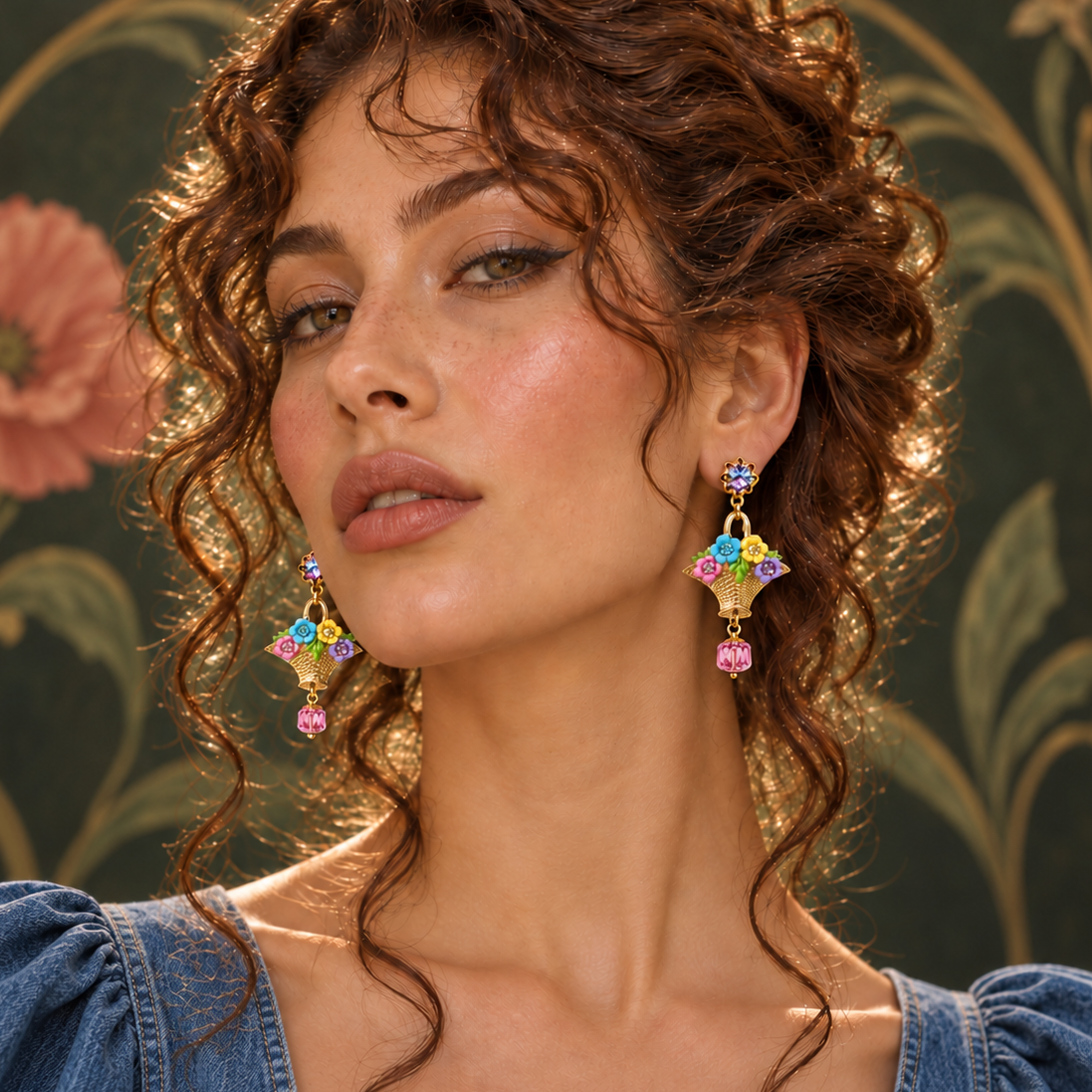 pendientes canasta de flores