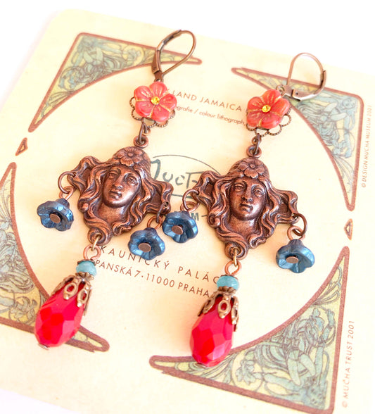 pendientes colgantes mujer artnoveau flores